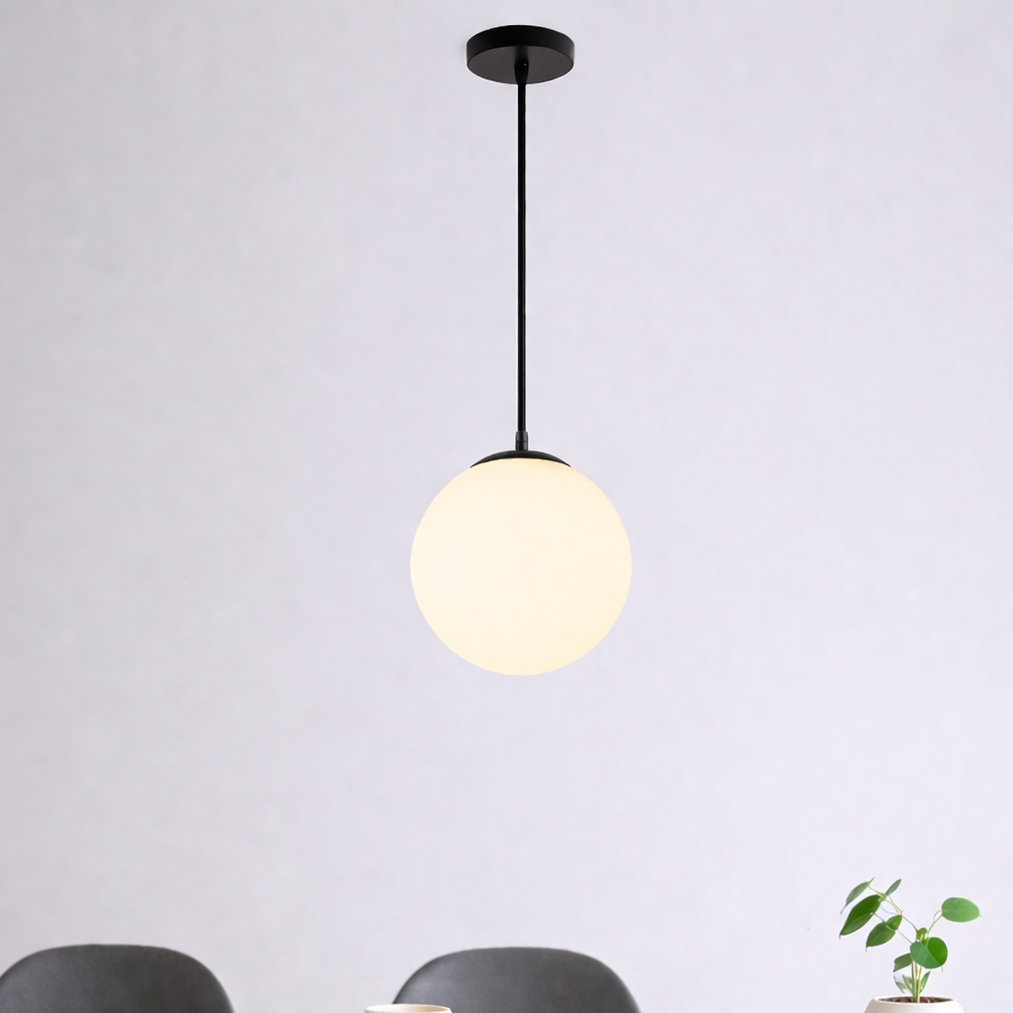 LuxRoyale Nordic Globe Milky Glass Pendant Light, Sphere Minimalist Pendant Lamp With Soft Glow