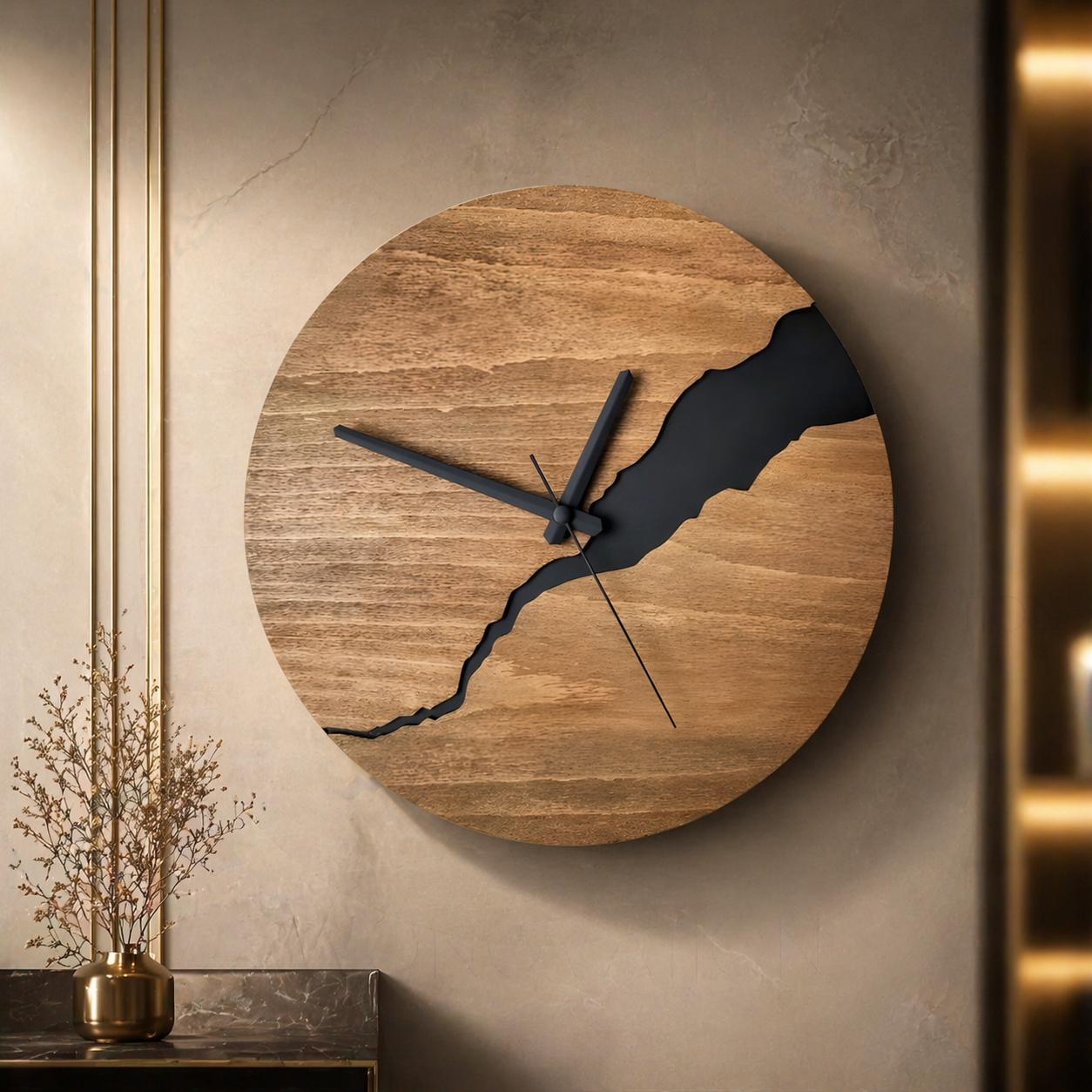 Royaleva River-Cut Wood Wall Clock Luxury Modern Timepiece for Living Rooms and Offices