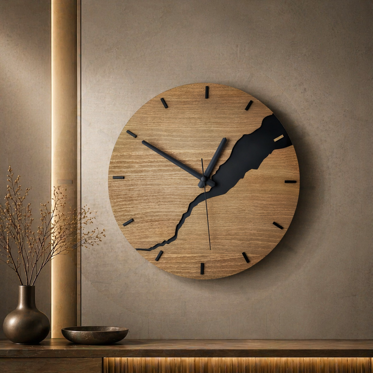 Royaleva River-Cut Wood Wall Clock Luxury Modern Timepiece for Living Rooms and Offices