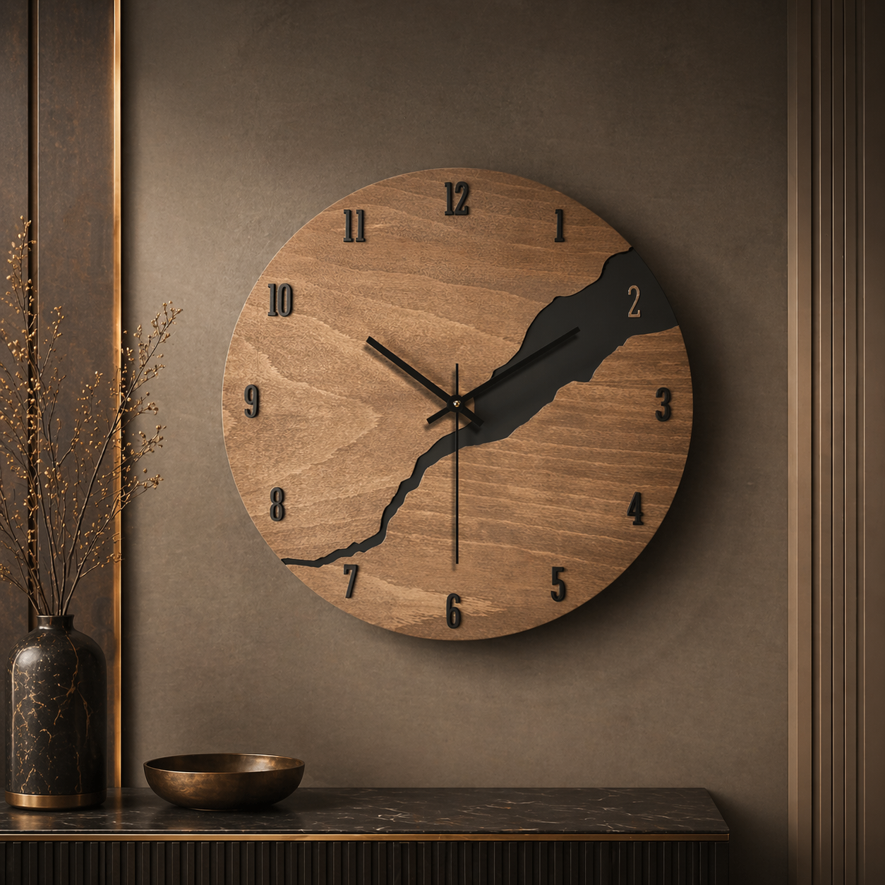 Royaleva River-Cut Wood Wall Clock Luxury Modern Timepiece for Living Rooms and Offices