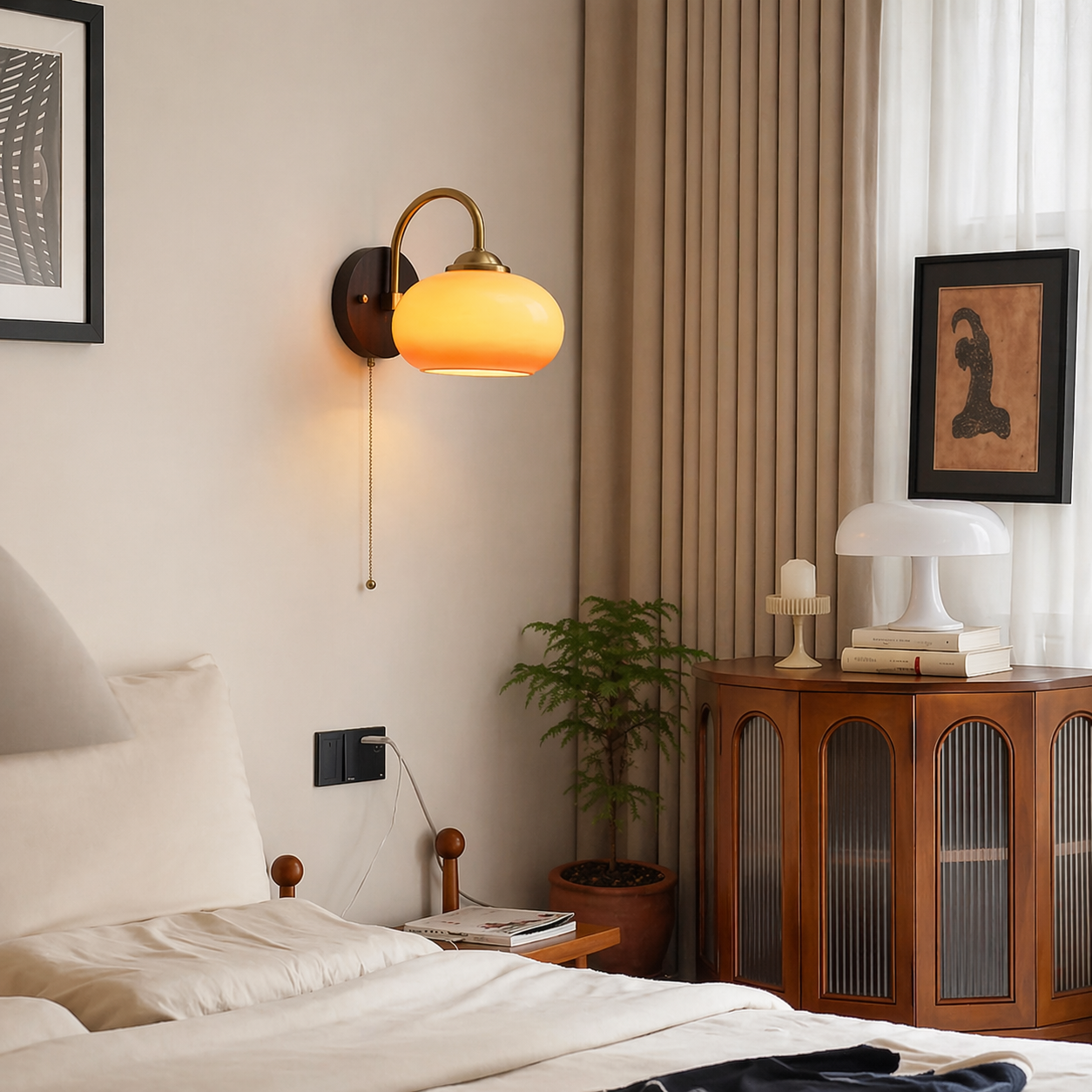 LuxRoyale Ash Wood Wall Lamp With Glass Shade - Luxury Caramel Beige Glow