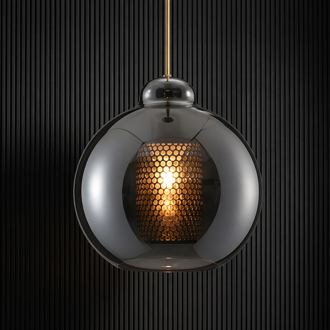 LuxRoyale Double-Layer Glass Pendant Light With Inner Mesh Core and Outer Glass Shade