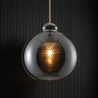 LuxRoyale Double-Layer Glass Pendant Light With Inner Mesh Core and Outer Glass Shade