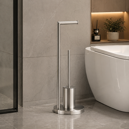 Lumora Toilet Paper Holder With Integrated Brush, Space-Saving Modern Bathroom Organizer