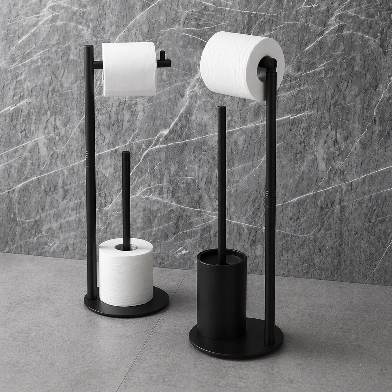 Lumora Toilet Paper Holder With Integrated Brush, Space-Saving Modern Bathroom Organizer