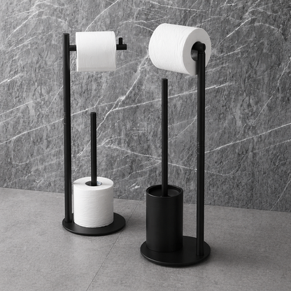 Lumora Toilet Paper Holder With Integrated Brush, Space-Saving Modern Bathroom Organizer
