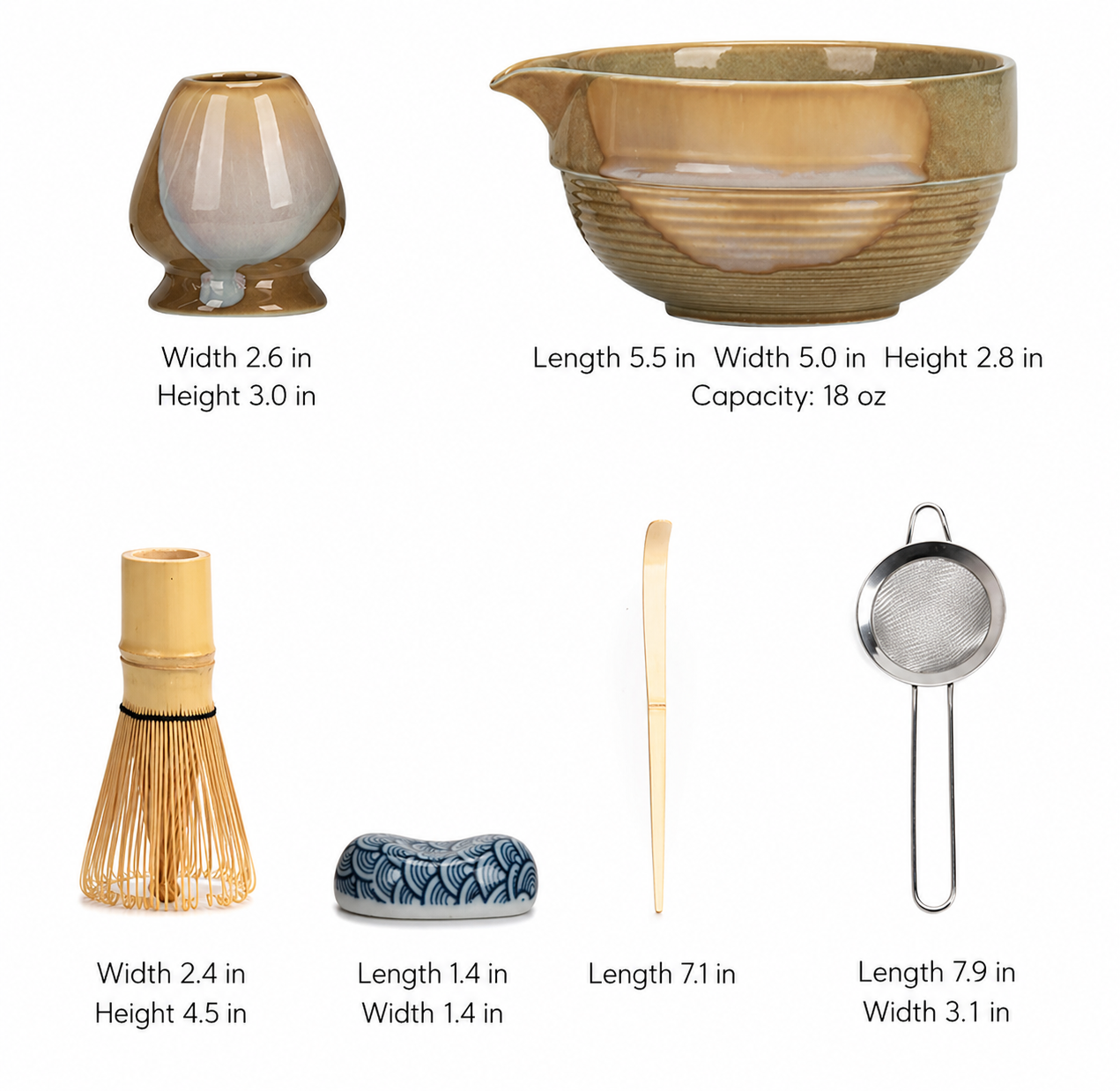 Royelux 4-Piece Ceramic Matcha Tea Set with Bamboo Whisk, Gift Box for Japanese Tea Ceremony