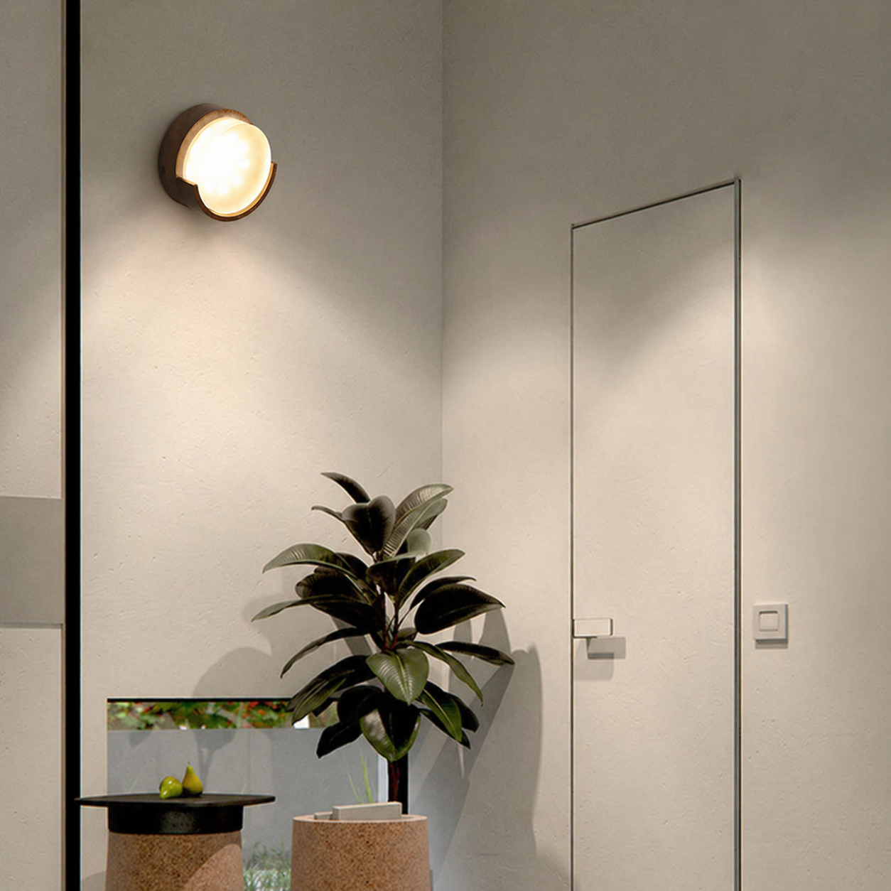 Lumora Wood And Metal Wall Lamp, Japandi Style Ambient Lighting For Hallway, Living Room