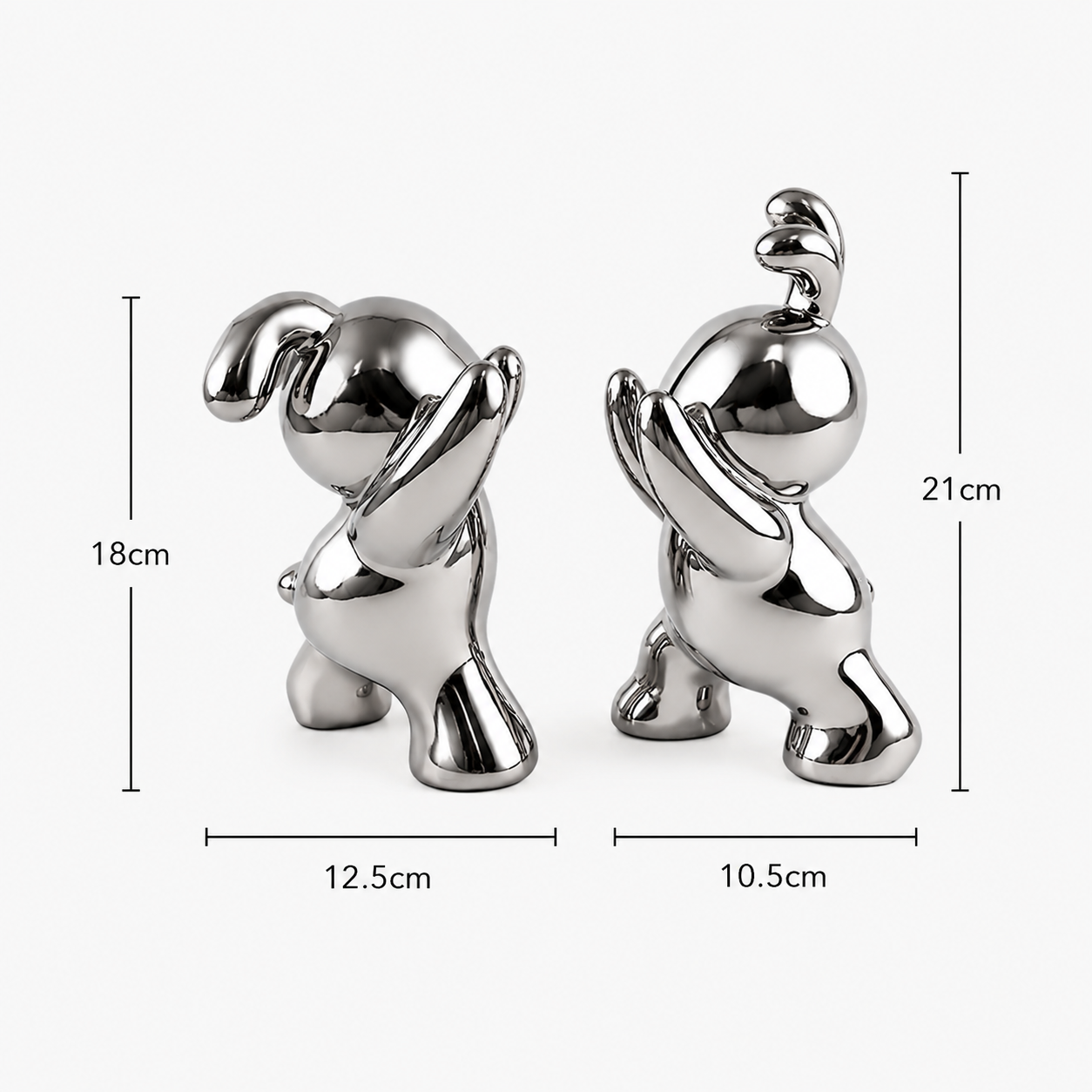 Royelux Modern Bunny Bookends - Black & White Ceramic Rabbit Statues for Shelves