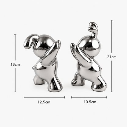 Royelux Modern Bunny Bookends - Black & White Ceramic Rabbit Statues for Shelves