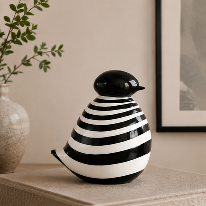 RoyaleGlow Nordic Striped Bird Figurine - Modern Black & White Ceramic Decor