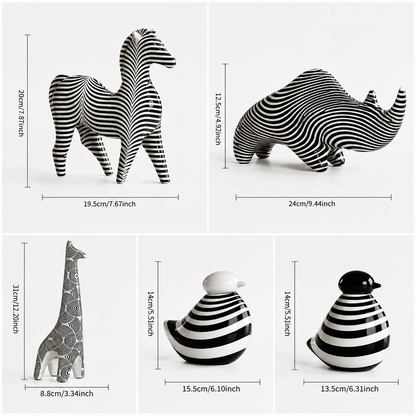 RoyaleGlow Nordic Striped Bird Figurine - Modern Black & White Ceramic Decor