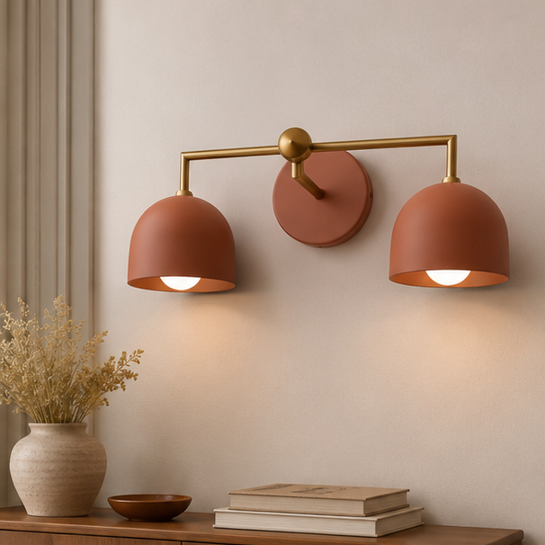Royelux 3-Light Farmhouse Bathroom Vanity Light, Terracotta & Brass Fixture