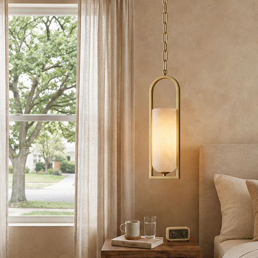 Royelux Alabaster Cylinder Pendant Light with Chain for Hallway, Bedroom, Lounge & Entryway