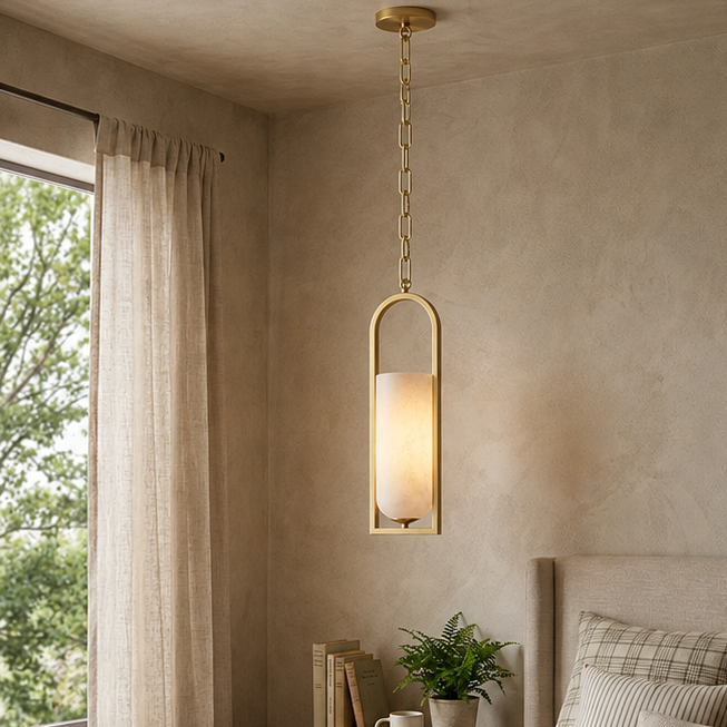 Royelux Alabaster Cylinder Pendant Light with Chain for Hallway, Bedroom, Lounge & Entryway - Royale Basic