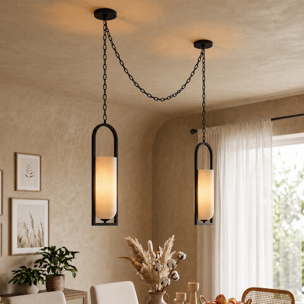 Royelux Alabaster Cylinder Pendant Light with Chain for Hallway, Bedroom, Lounge & Entryway - Royale Basic