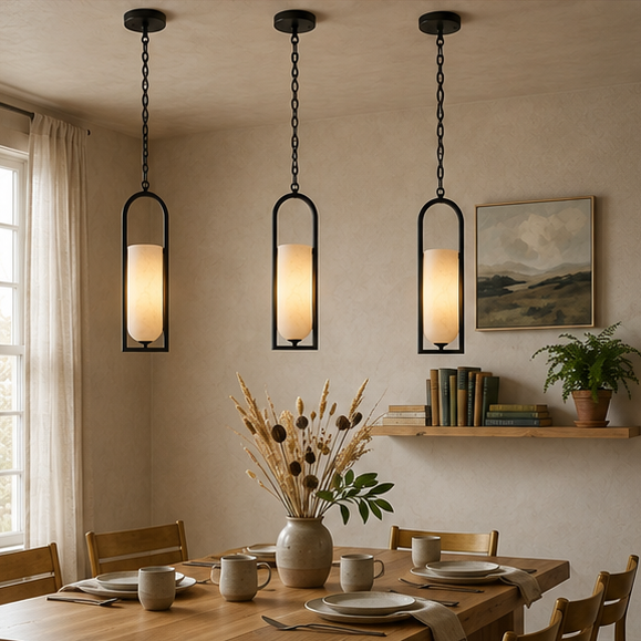 Royelux Alabaster Cylinder Pendant Light with Chain for Hallway, Bedroom, Lounge & Entryway - Royale Basic