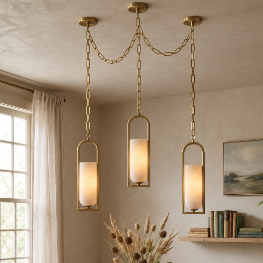 Royelux Alabaster Cylinder Pendant Light with Chain for Hallway, Bedroom, Lounge & Entryway - Royale Basic