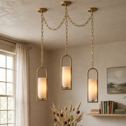 Royelux Alabaster Cylinder Pendant Light with Chain for Hallway, Bedroom, Lounge & Entryway - Royale Basic