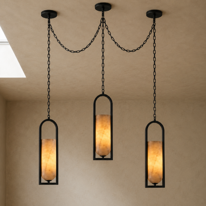 Royelux Alabaster Cylinder Pendant Light with Chain for Hallway, Bedroom, Lounge & Entryway - Royale Basic