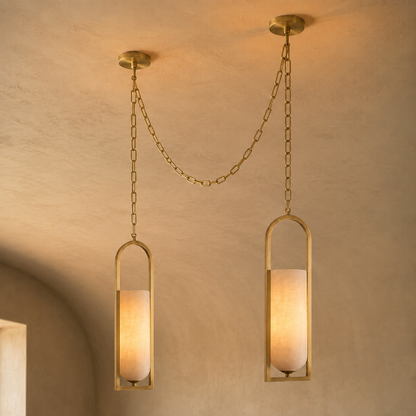 Royelux Alabaster Cylinder Pendant Light with Chain for Hallway, Bedroom, Lounge & Entryway - Royale Basic