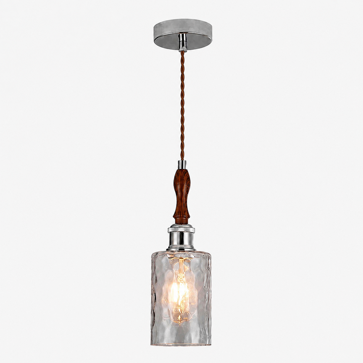 RoyaleGlow Glass Pendant Light with Walnut Wood & Brass for Kitchen Island - Royale Basic