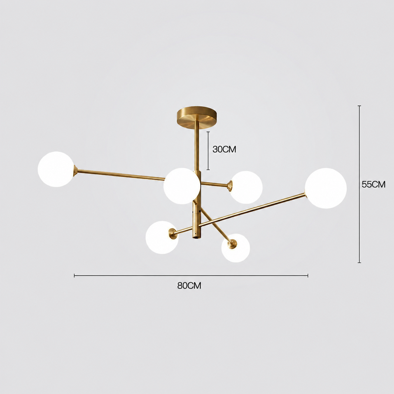 RoyaleGlow Mid-Century Modern 6-Light Gold Sputnik Chandelier with LED Glass Globes