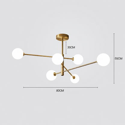 RoyaleGlow Mid-Century Modern 6-Light Gold Sputnik Chandelier with LED Glass Globes
