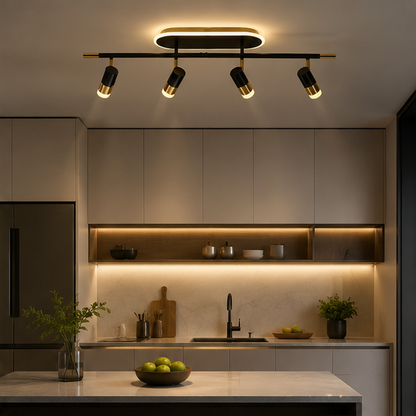 LuxRoyale Modern LED Track Lighting with 4 Adjustable Spotlights & Halo Light