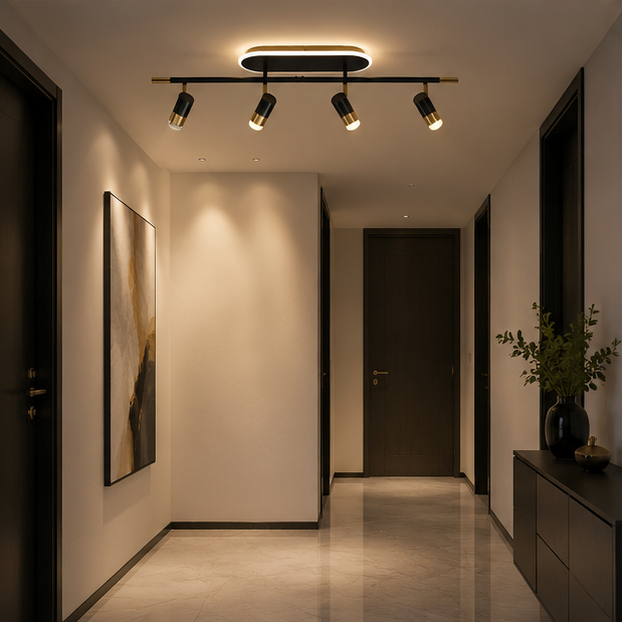 LuxRoyale Modern LED Track Lighting with 4 Adjustable Spotlights & Halo Light