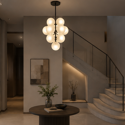 LuxRoyale Modern Grape Chandelier With Ribbed Glass Spheres In Purple