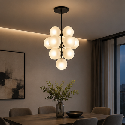 LuxRoyale Modern Grape Chandelier With Ribbed Glass Spheres In Purple