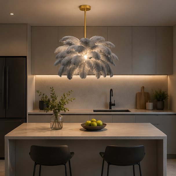 LuxRoyale Ostrich Feather Chandelier Elegant Cloud Pendant Light Warm Cool White LED