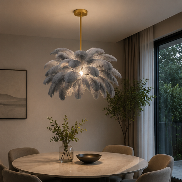 LuxRoyale Ostrich Feather Chandelier Elegant Cloud Pendant Light Warm Cool White LED