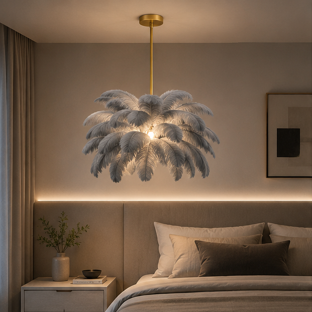 LuxRoyale Ostrich Feather Chandelier Elegant Cloud Pendant Light Warm Cool White LED