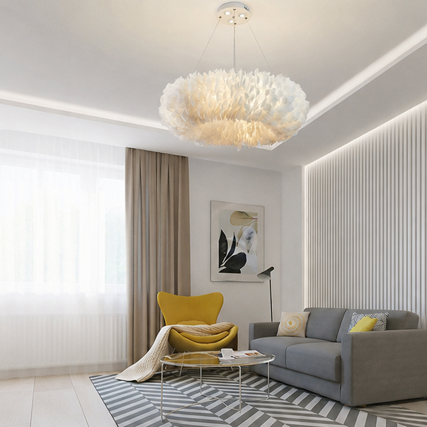RoyaleGlow Nordic Feather Chandelier Modern LED Pendant Light for Living Room
