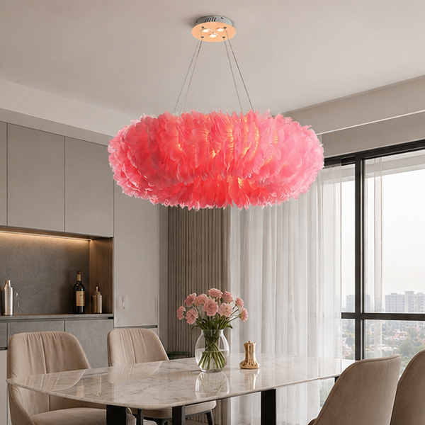 RoyaleGlow Nordic Feather Chandelier Modern LED Pendant Light for Living Room