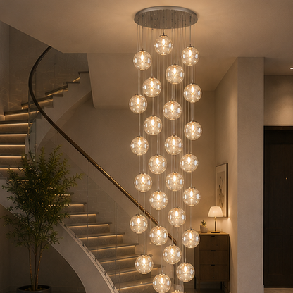 LuxRoyale Cascading Cognac Glass Sphere Pendant Chandelier for Stairwell Entryway