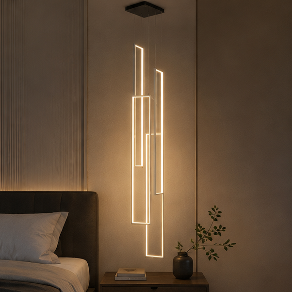 RoyaleGlow Modern LED Rectangle Pendant Chandelier for Living Room, Staircase & Foyer