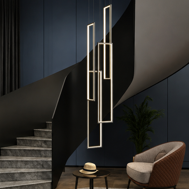 RoyaleGlow Modern LED Rectangle Pendant Chandelier for Living Room, Staircase & Foyer