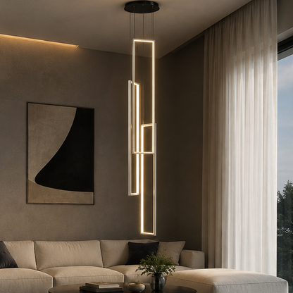 RoyaleGlow Modern LED Rectangle Pendant Chandelier for Living Room, Staircase & Foyer