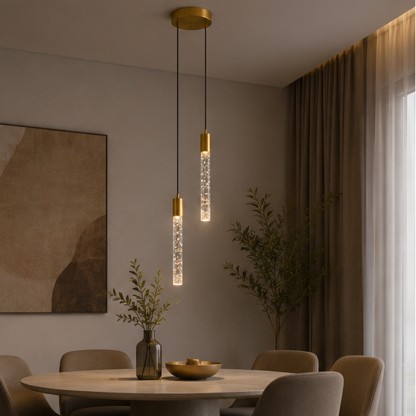 Royelux Modern Gold Crystal LED Pendant Light for Bedside or Island