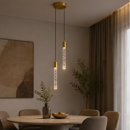 Royelux Modern Gold Crystal LED Pendant Light for Bedside or Island