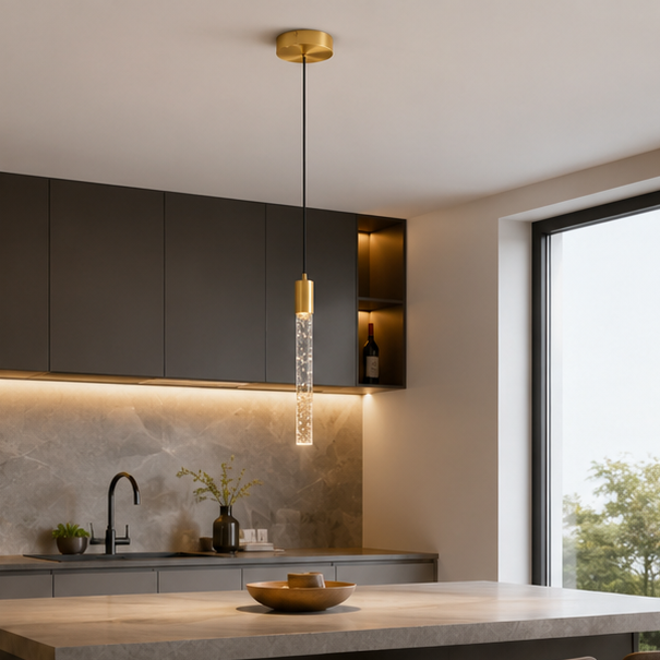 Royelux Modern Gold Crystal LED Pendant Light for Bedside or Island