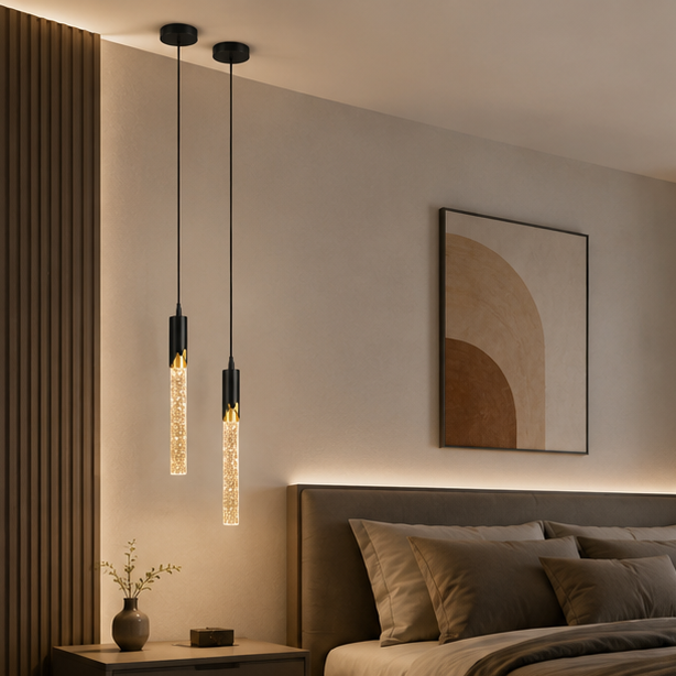 Royelux Modern Gold Crystal LED Pendant Light for Bedside or Island
