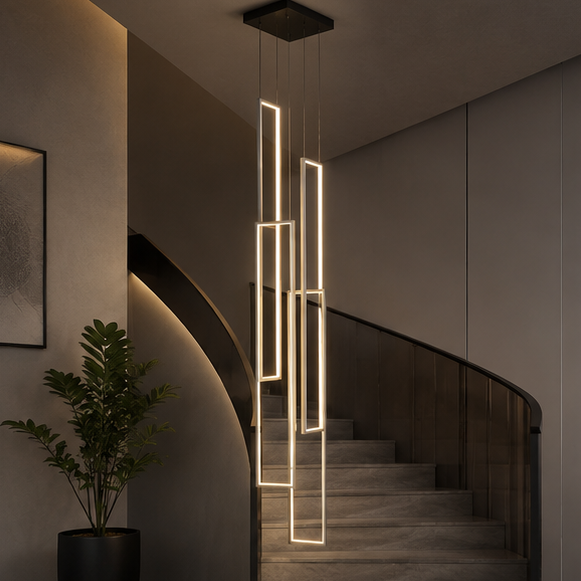 RoyaleGlow Modern LED Rectangle Pendant Chandelier for Living Room, Staircase & Foyer