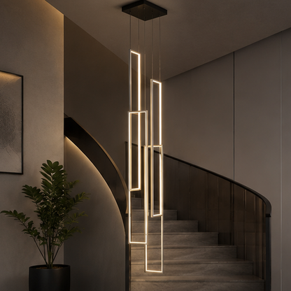 RoyaleGlow Modern LED Rectangle Pendant Chandelier for Living Room, Staircase & Foyer