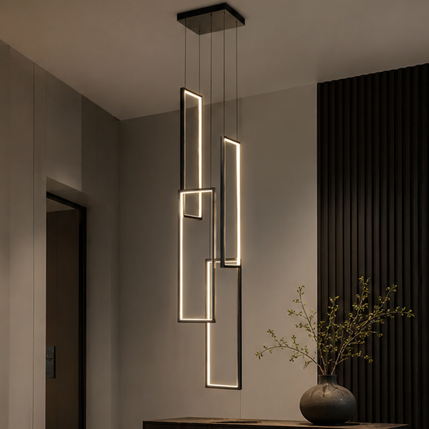 RoyaleGlow Modern LED Rectangle Pendant Chandelier for Living Room, Staircase & Foyer