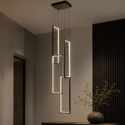 RoyaleGlow Modern LED Rectangle Pendant Chandelier for Living Room, Staircase & Foyer