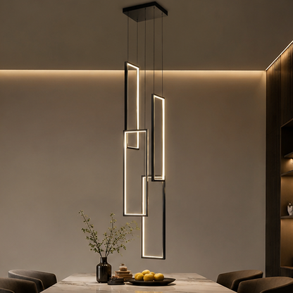 RoyaleGlow Modern LED Rectangle Pendant Chandelier for Living Room, Staircase & Foyer
